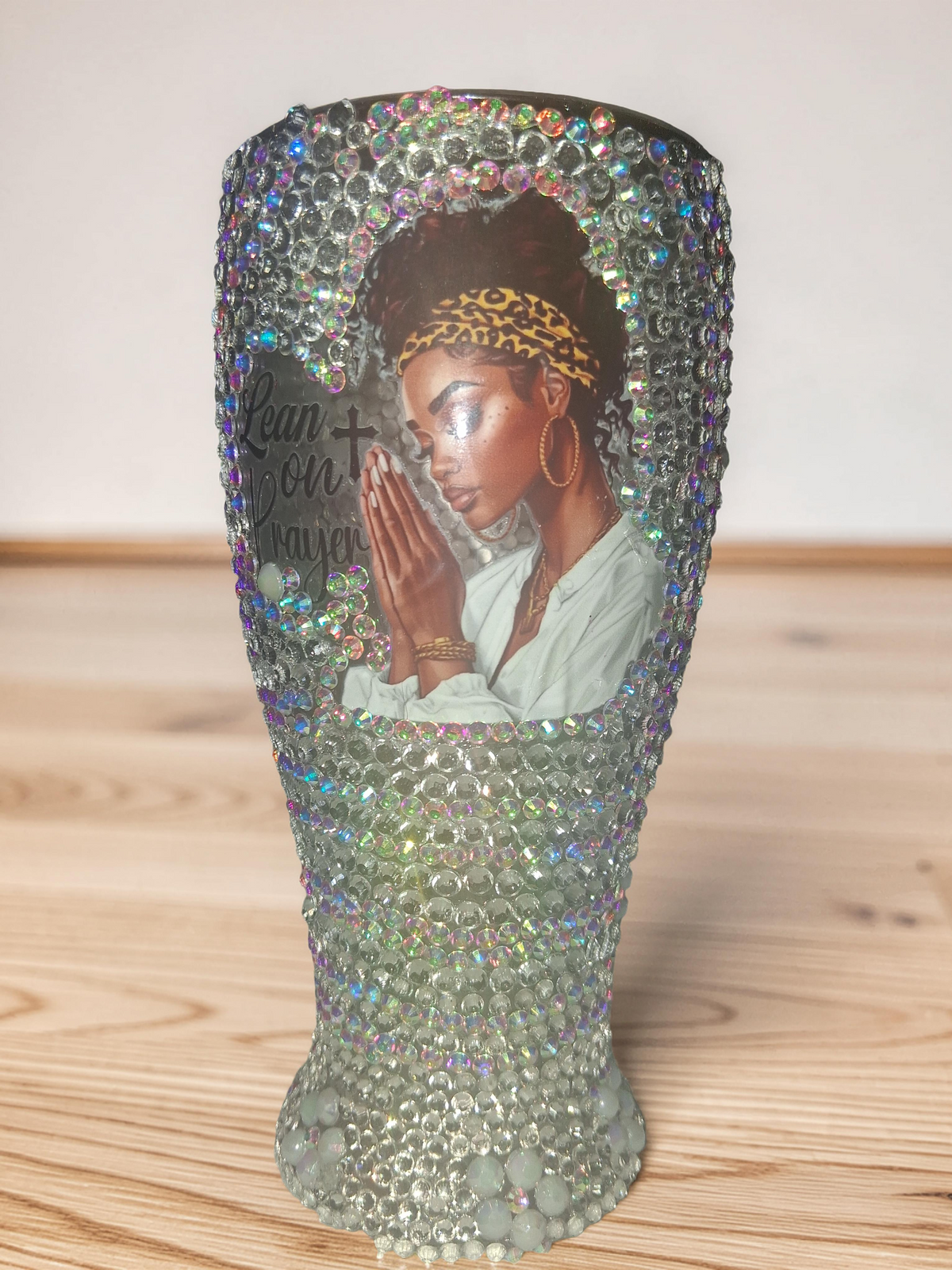 Ruby Glam personalized red glitter wine glass with Imani name in gold lettering