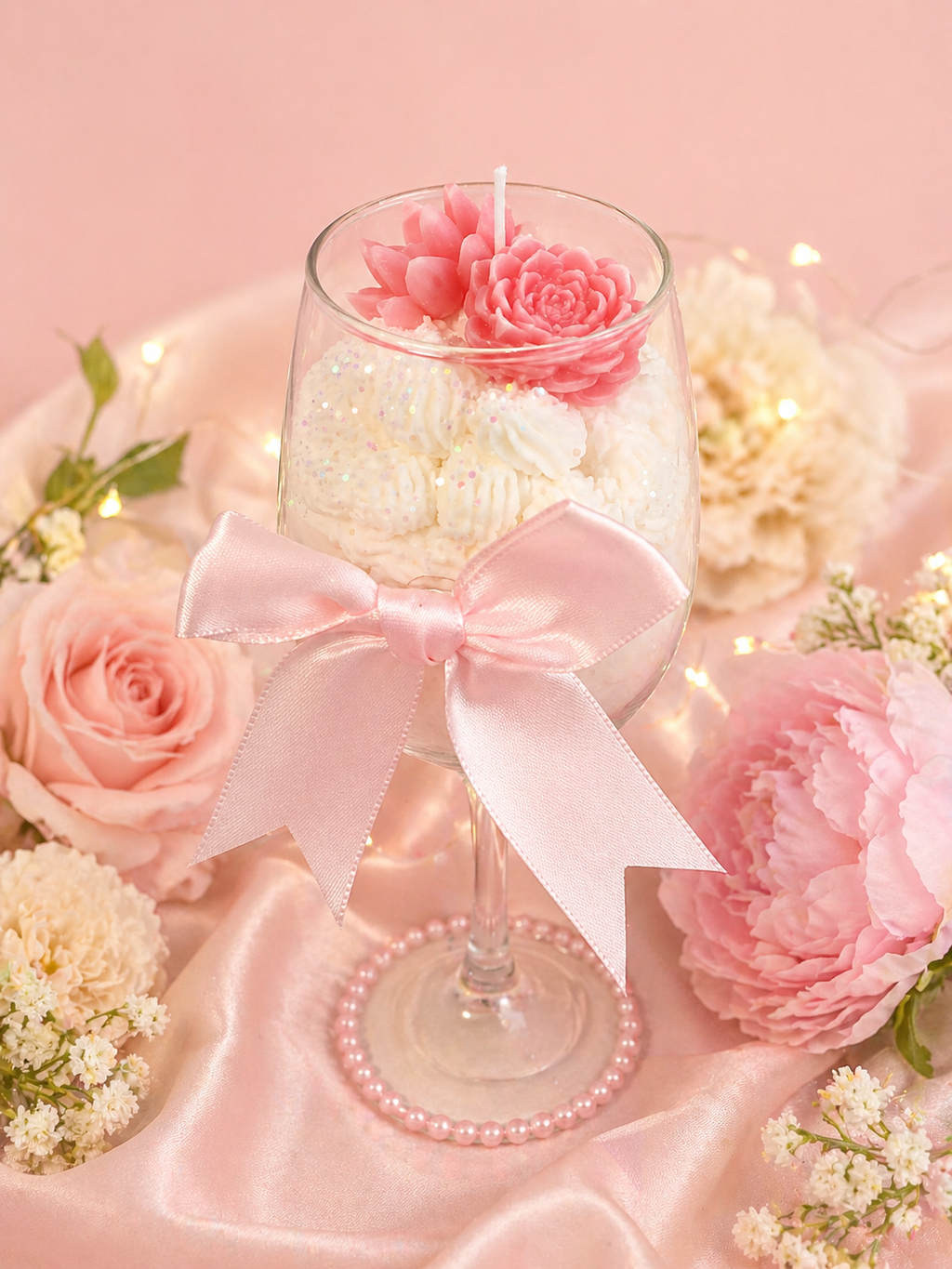 Royal Rose & Satin Bow Wine Glass Scented Candle