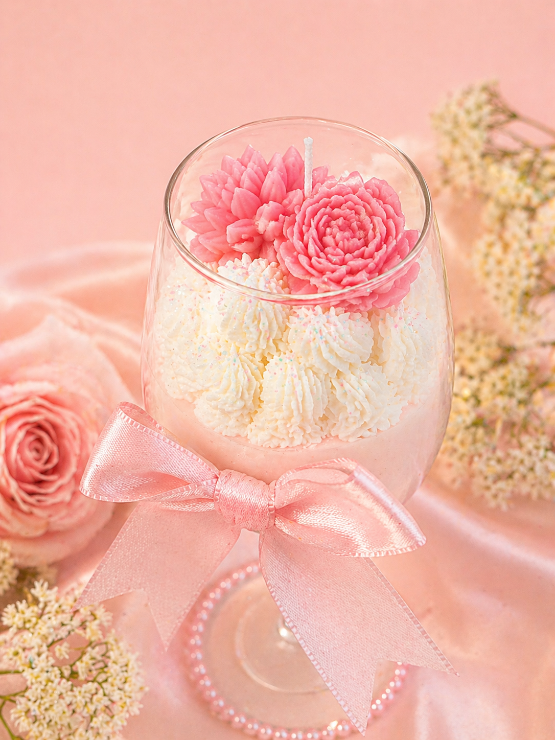 Royal Rose & Satin Bow Wine Glass Scented Candle