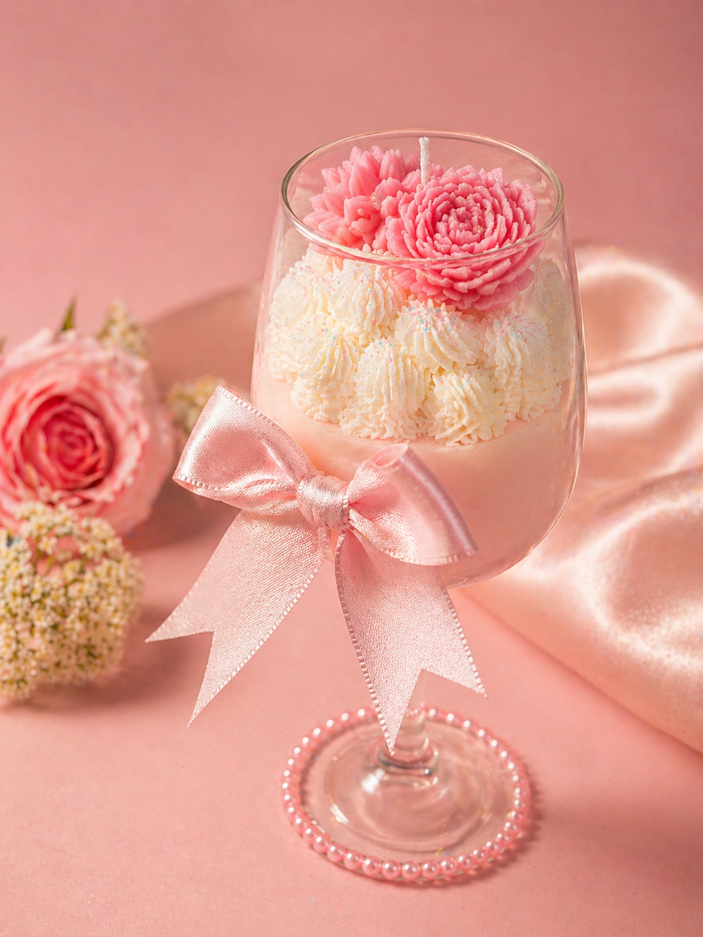 Royal Rose & Satin Bow Wine Glass Scented Candle