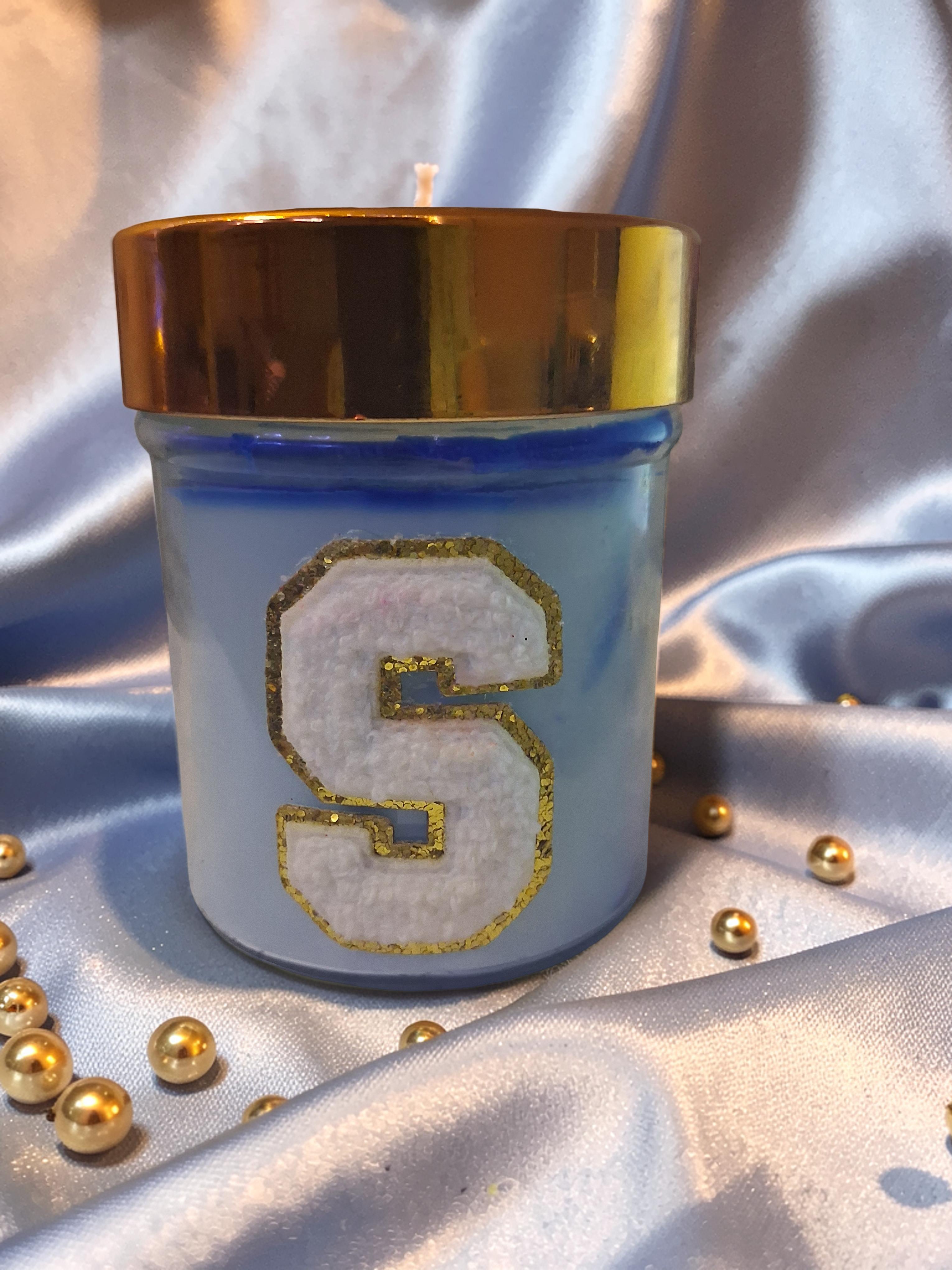Sky Blue Varsity Letter S Decorative Candle,