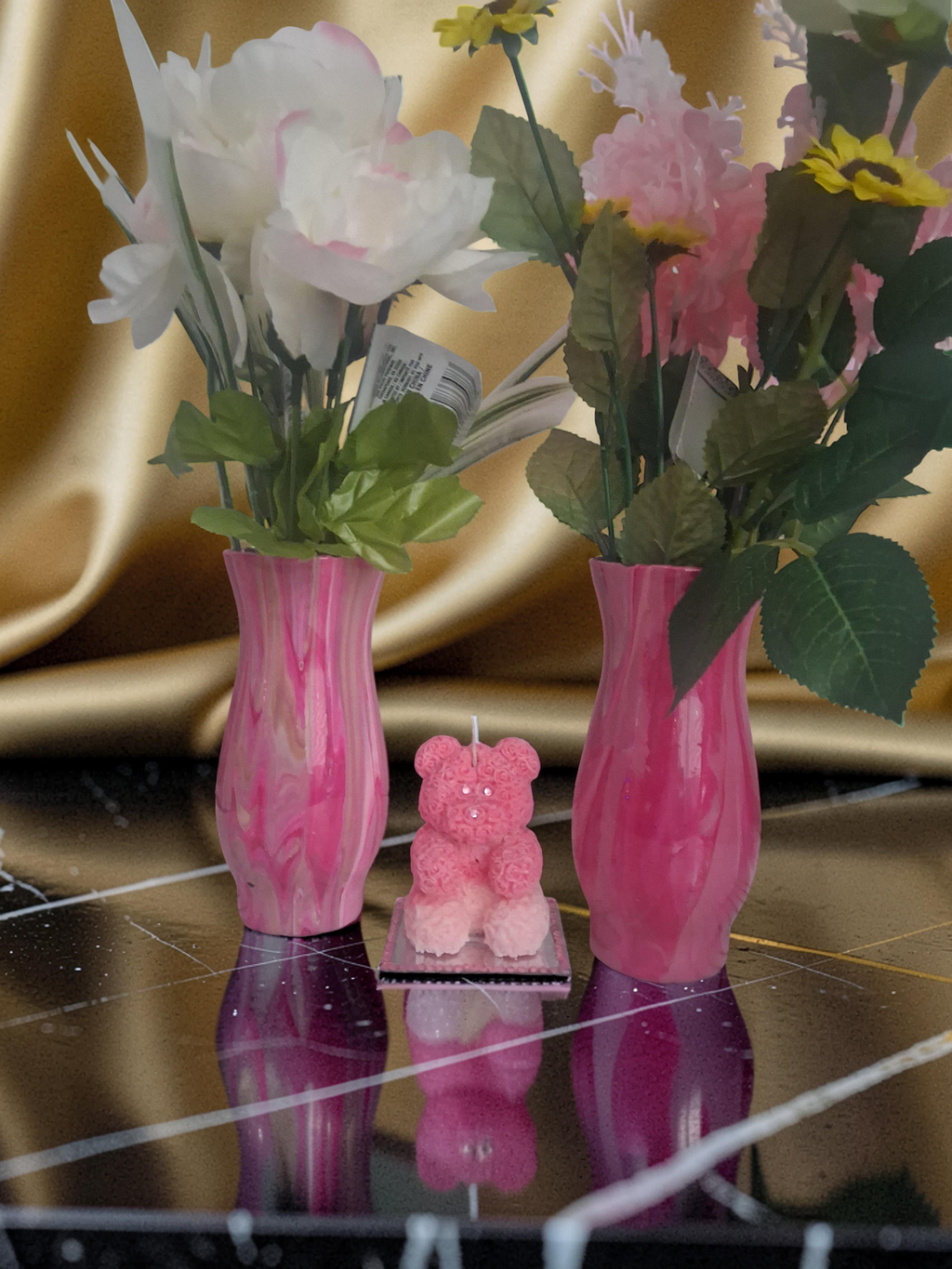 Pretty in Pink Rose Bear & Vase Set