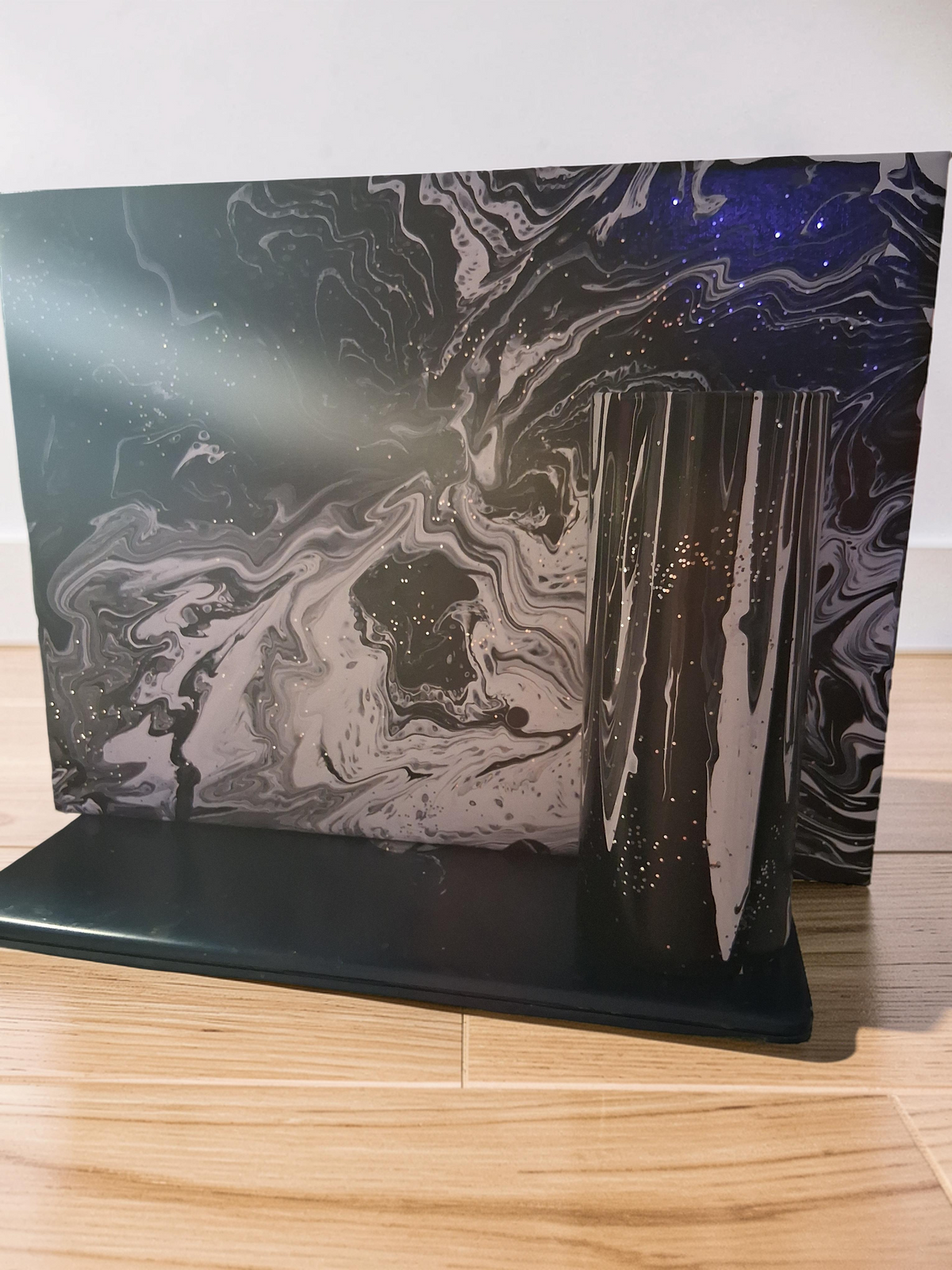 Midnight Onyx black and white marble fluid canvas with matching drip vase luxury decor by Kingdom Scented Co