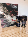 The Golden Treasure handcrafted black and gold fluid pour canvas with matching luxury vases by Kingdom Scented Co