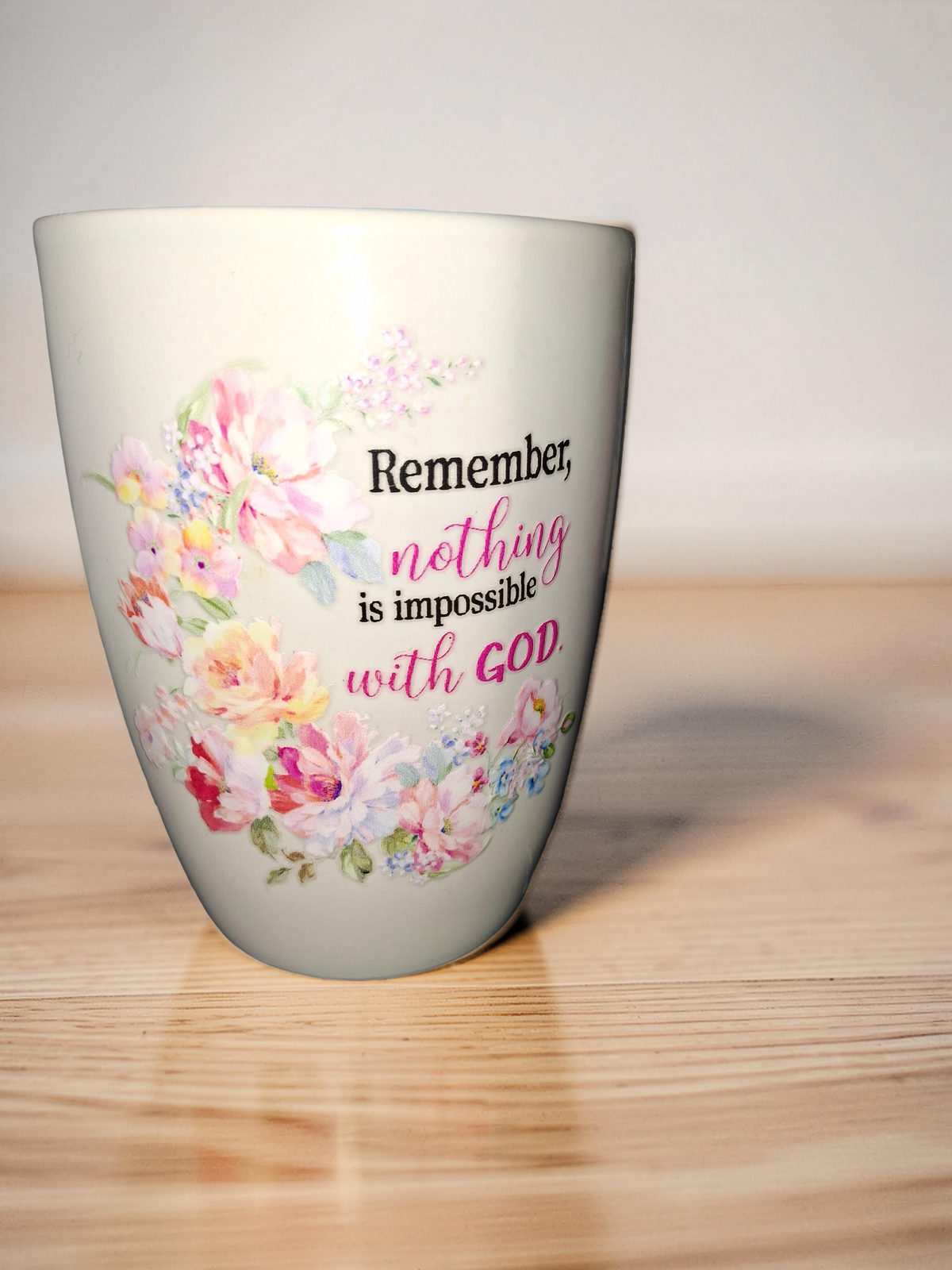 Nothing Is Impossible With God watercolor floral ceramic faith mug inspirational gift by Kingdom Scented Co