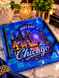 Chicago Nights — Resin Chess & Checkers Game Board Tray