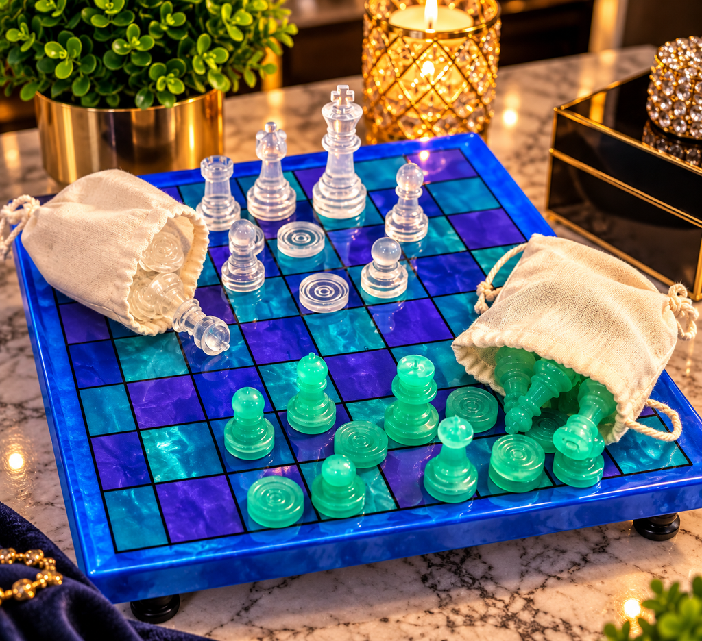 Chicago Nights — Resin Chess & Checkers Game Board Tray