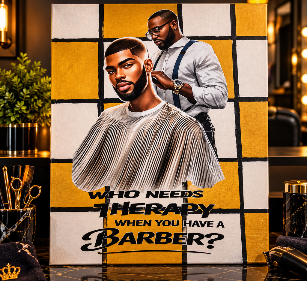 Who Needs Therapy? — Barber Mixed-Media Canvas Art