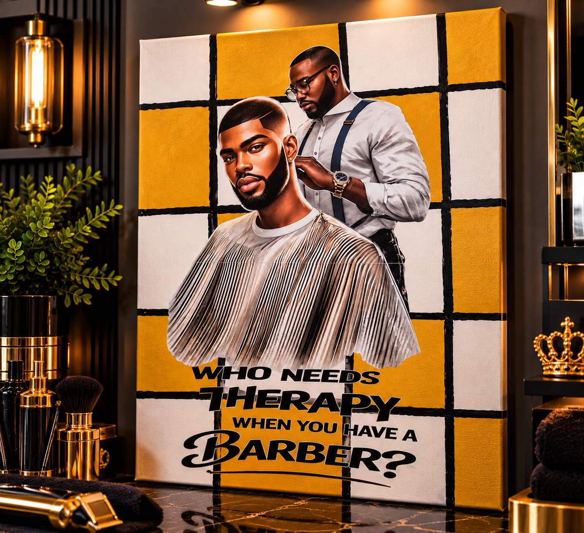 Who Needs Therapy? — Barber Mixed-Media Canvas Art
