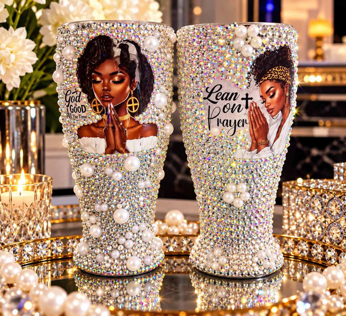 Covered in Faith — 2-Piece Rhinestone & Pearl Prayer Set