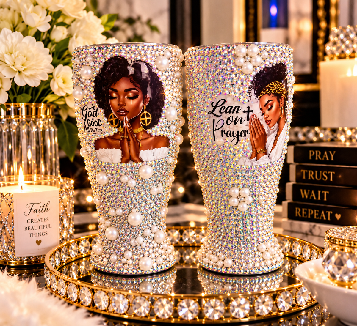 Covered in Faith — 2-Piece Rhinestone & Pearl Prayer Set