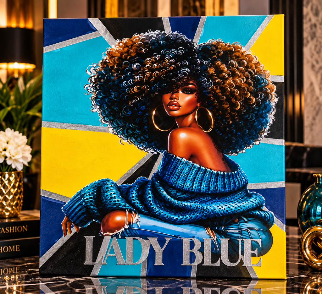 Lady Blue — Black Woman Mixed-Media Canvas Art