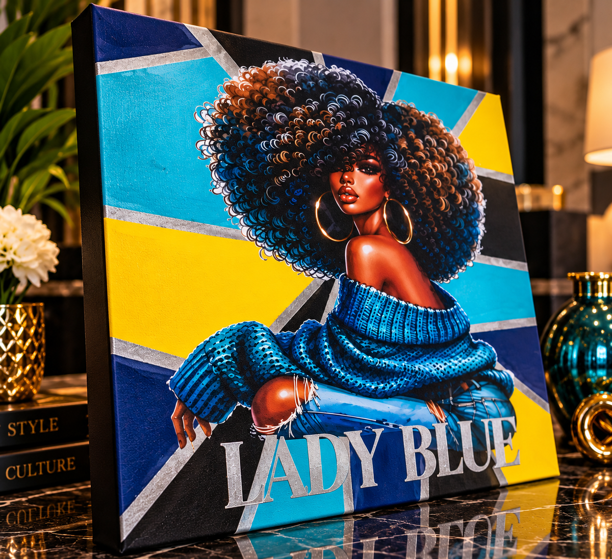 Lady Blue — Black Woman Mixed-Media Canvas Art