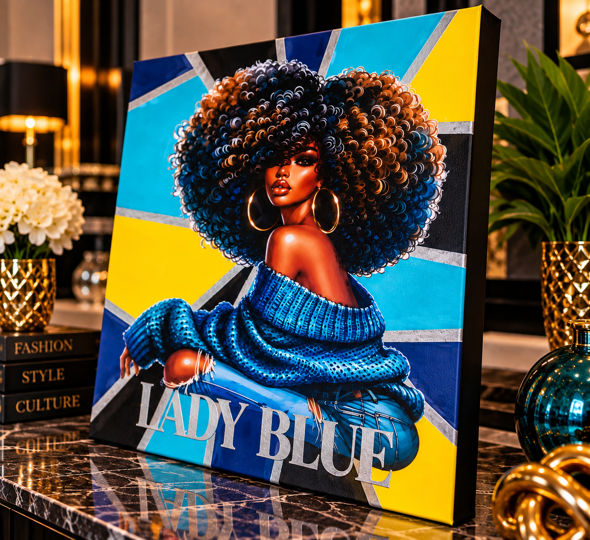 Lady Blue — Black Woman Mixed-Media Canvas Art
