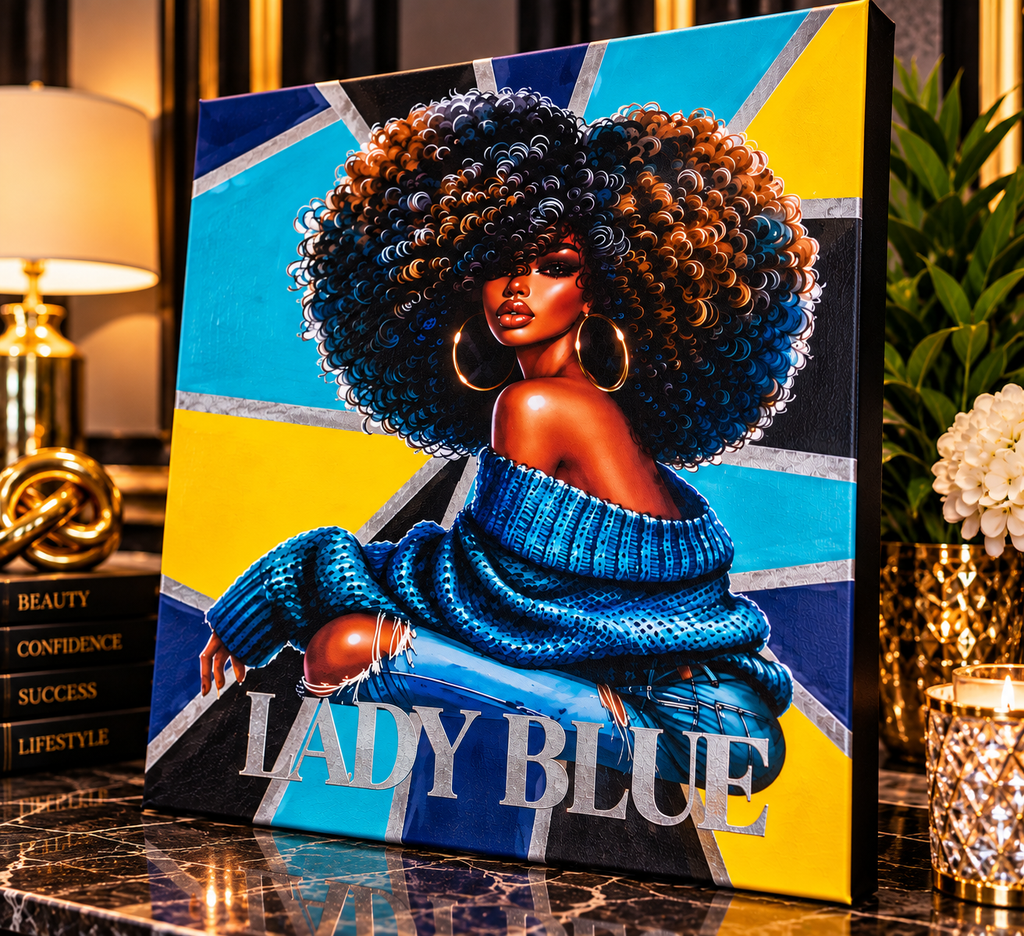 Lady Blue — Black Woman Mixed-Media Canvas Art
