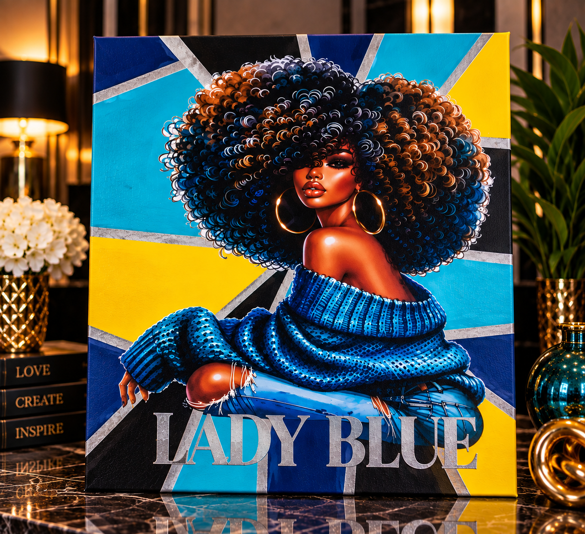Lady Blue — Black Woman Mixed-Media Canvas Art