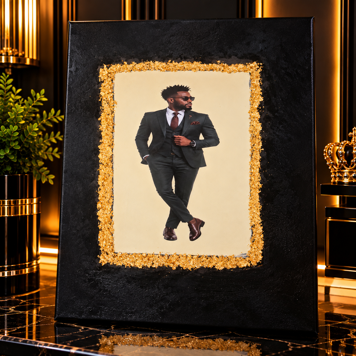 Dressed for the Moment — Black Man Mixed-Media Canvas Art