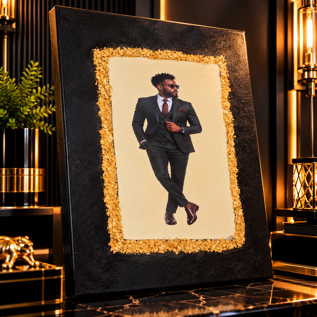 Dressed for the Moment — Black Man Mixed-Media Canvas Art