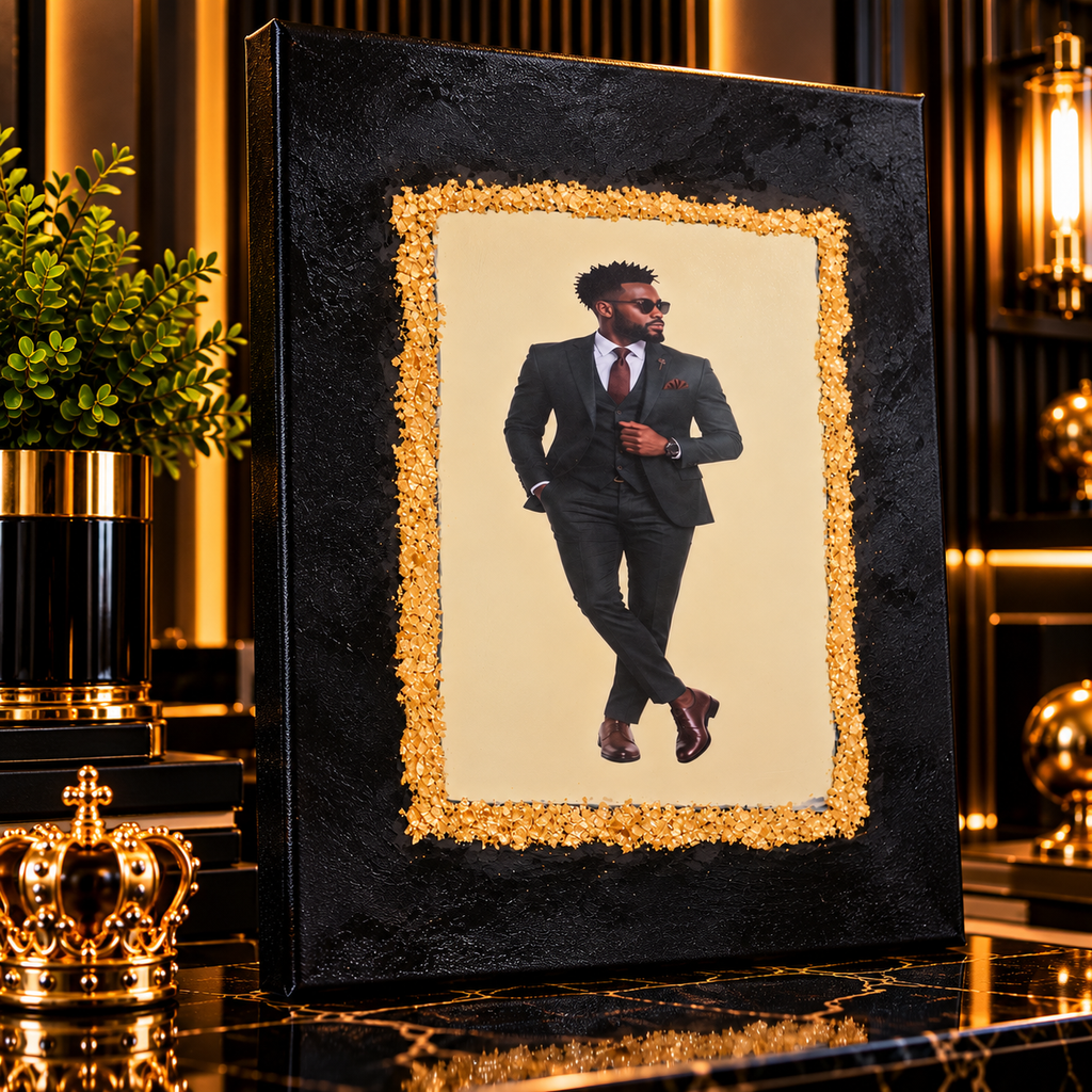 Dressed for the Moment — Black Man Mixed-Media Canvas Art