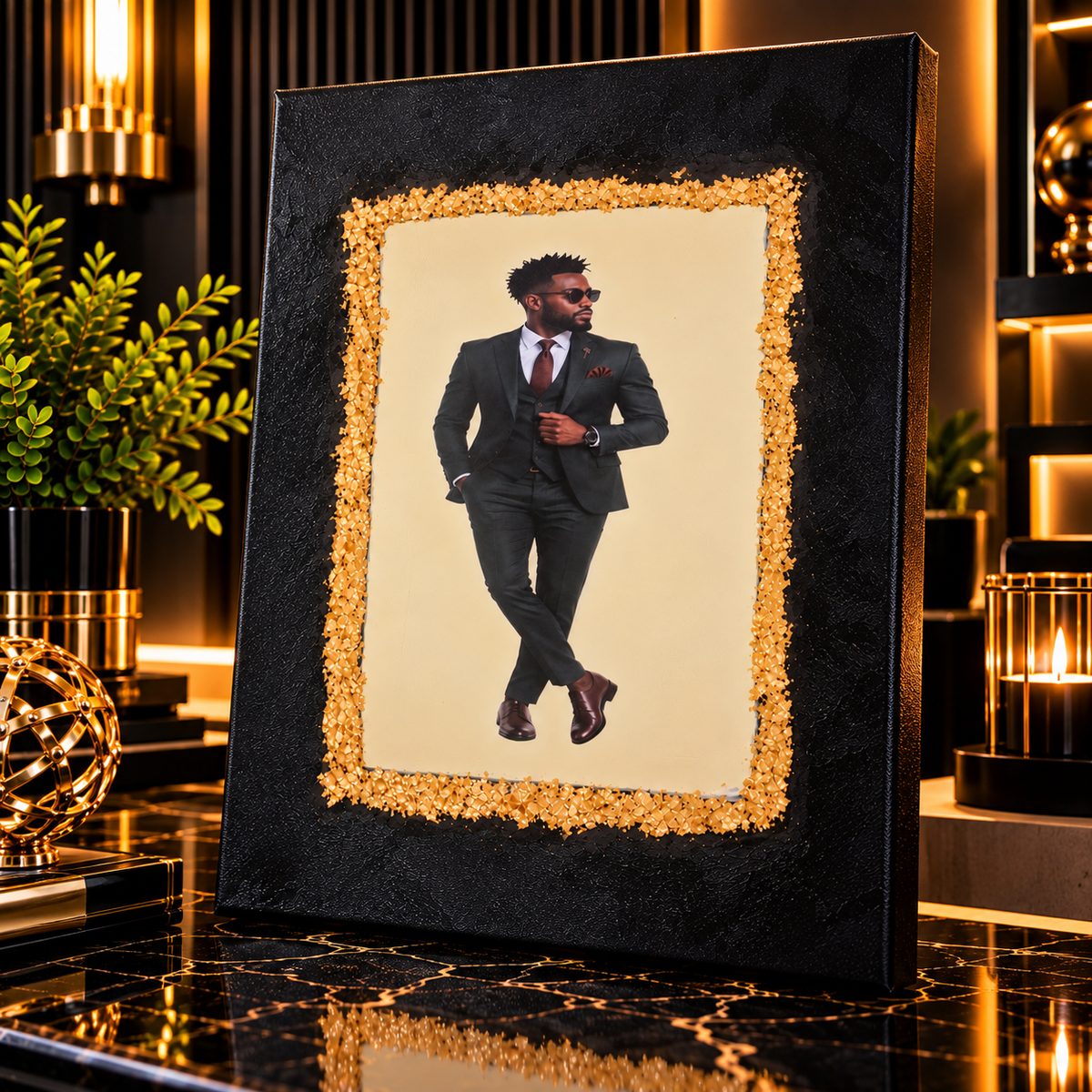 Dressed for the Moment — Black Man Mixed-Media Canvas Art