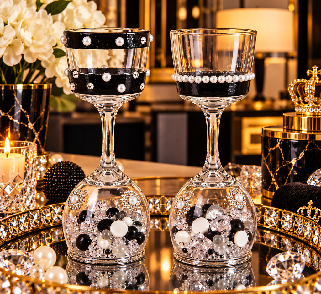 Black Pearl — 2-Piece Embellished Stemmed Glass Set