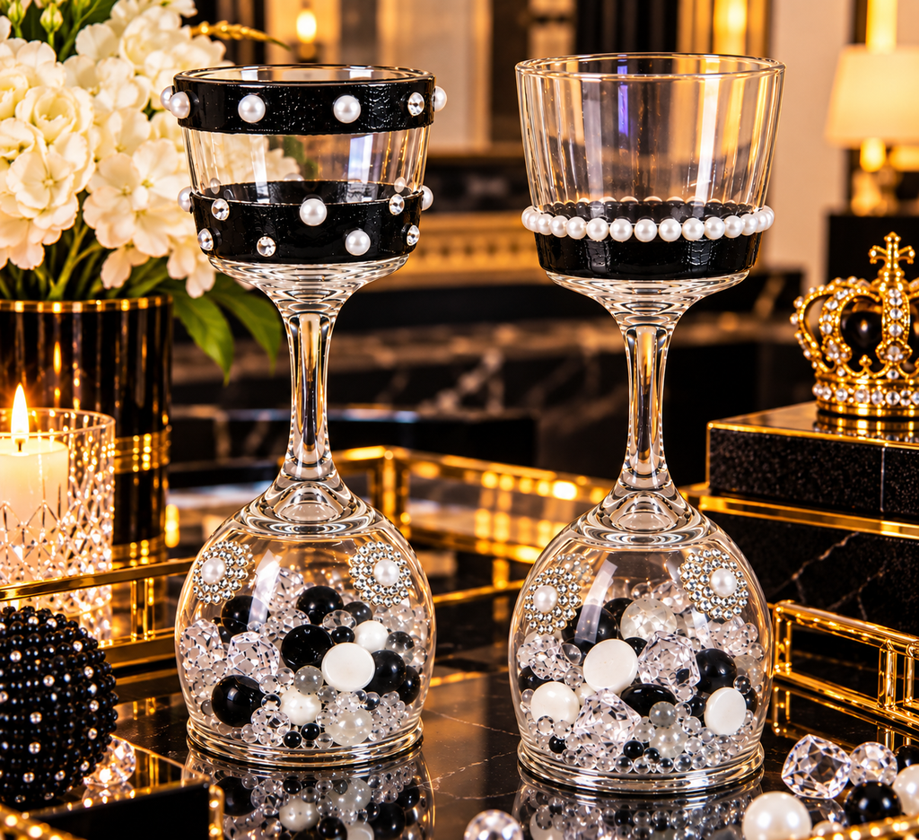 Black Pearl — 2-Piece Embellished Stemmed Glass Set