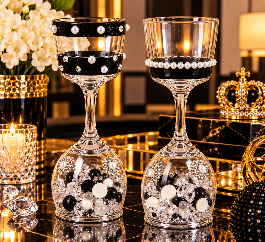 Black Pearl — 2-Piece Embellished Stemmed Glass Set