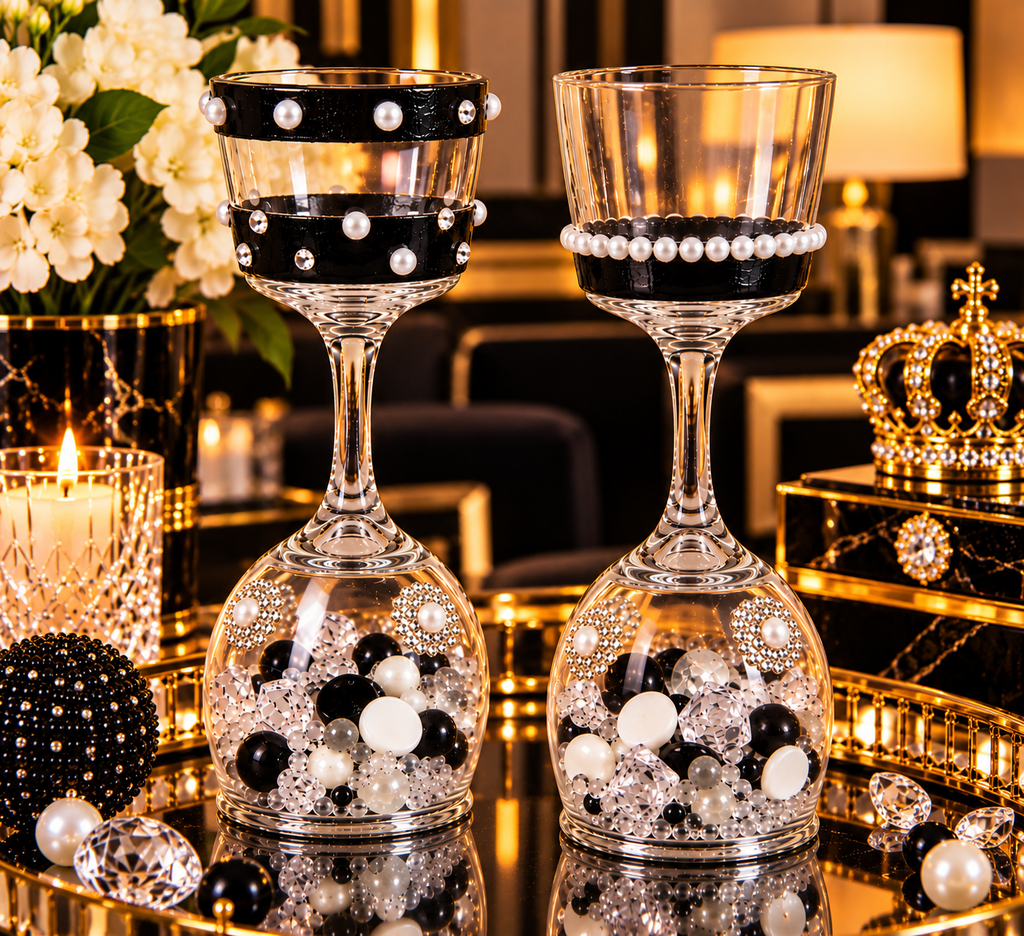 Black Pearl — 2-Piece Embellished Stemmed Glass Set