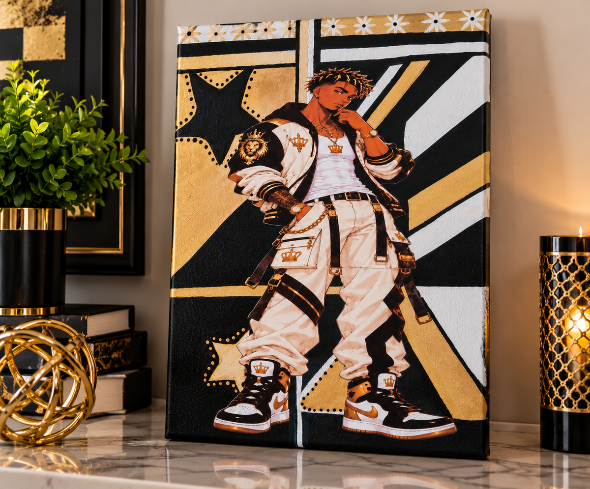 Crowned in Confidence | 12×16 Handmade Anime-Inspired Canvas Art