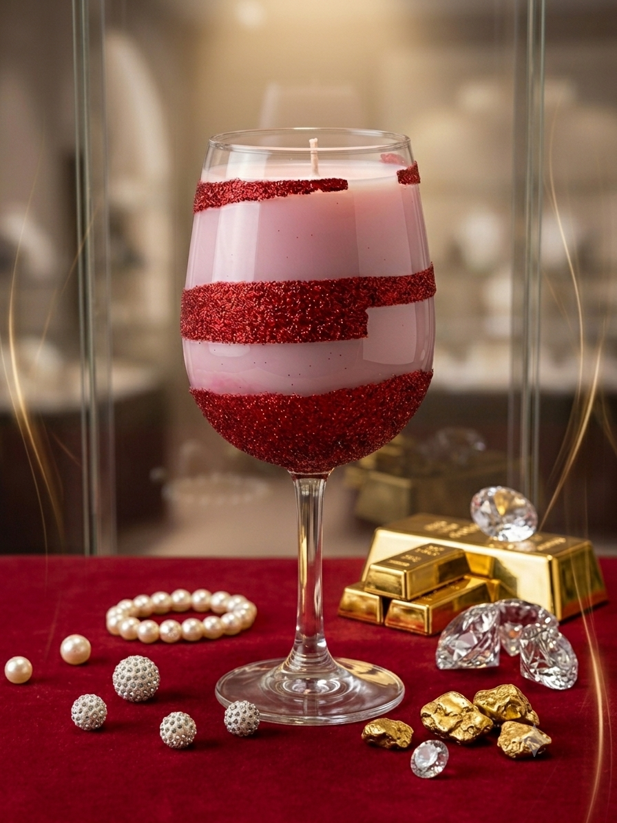 Ruby Sparkle Champagne Glass Candle