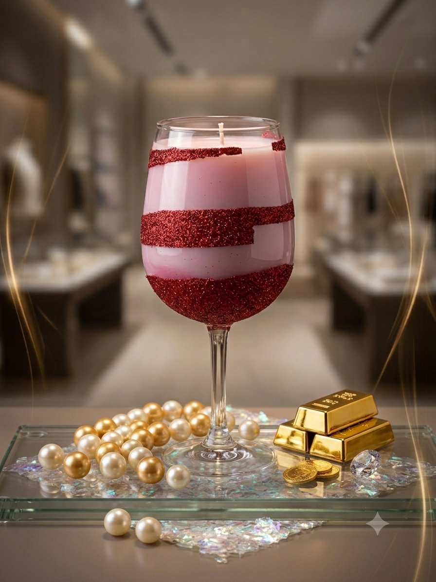 Ruby Sparkle Champagne Glass Candle