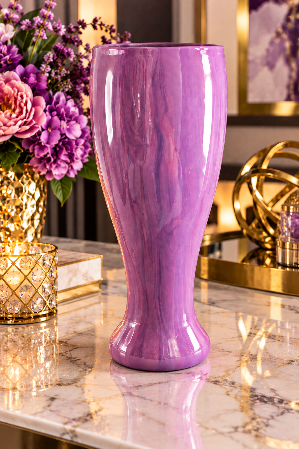 Purple Flow — Hand-Decorated Marbled Flower Vase