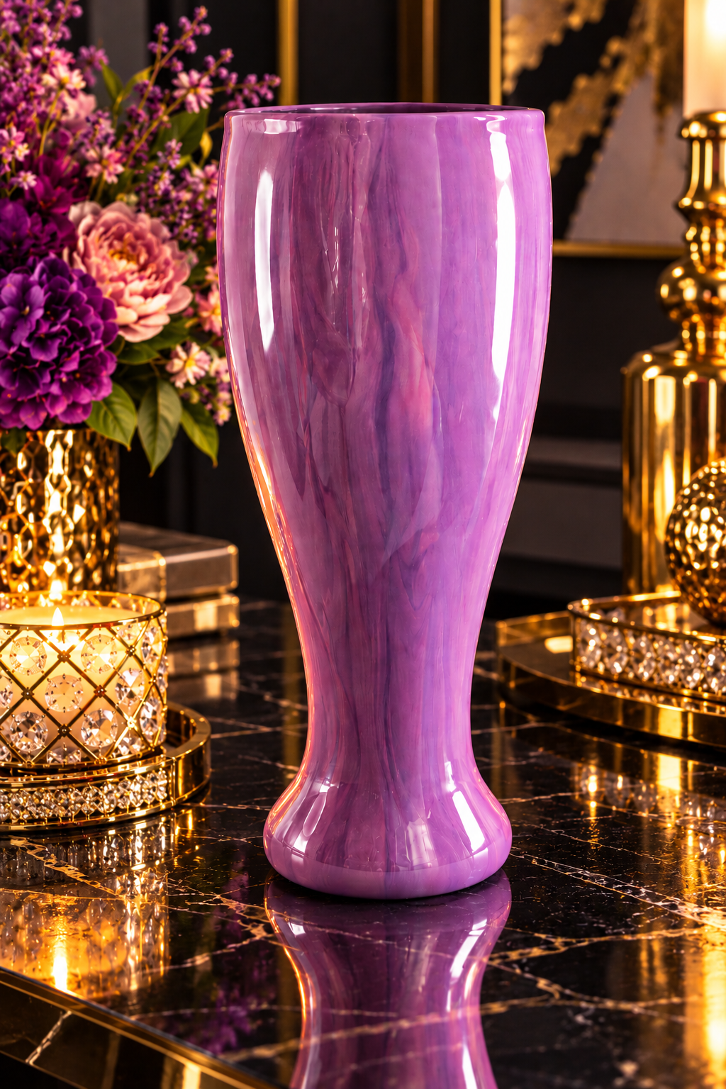 Purple Flow — Hand-Decorated Marbled Flower Vase