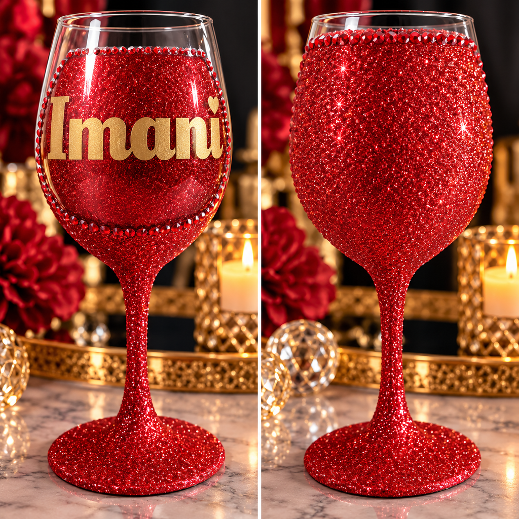 Red Hot & Personalized — Custom Glitter Stemmed Glass