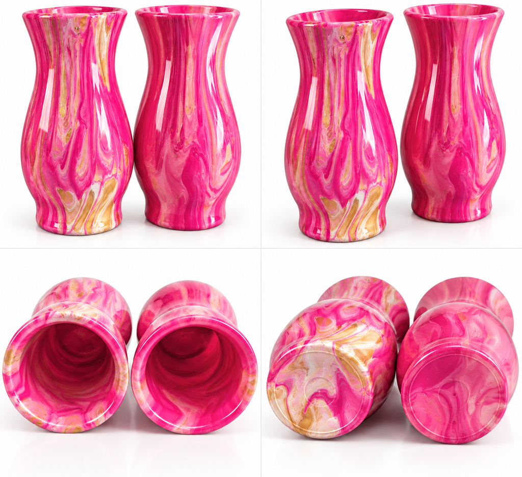 Pretty in Pink — 2-Piece Marbled Flower Vase Set