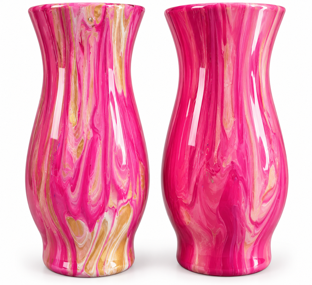 Pretty in Pink — 2-Piece Marbled Flower Vase Set
