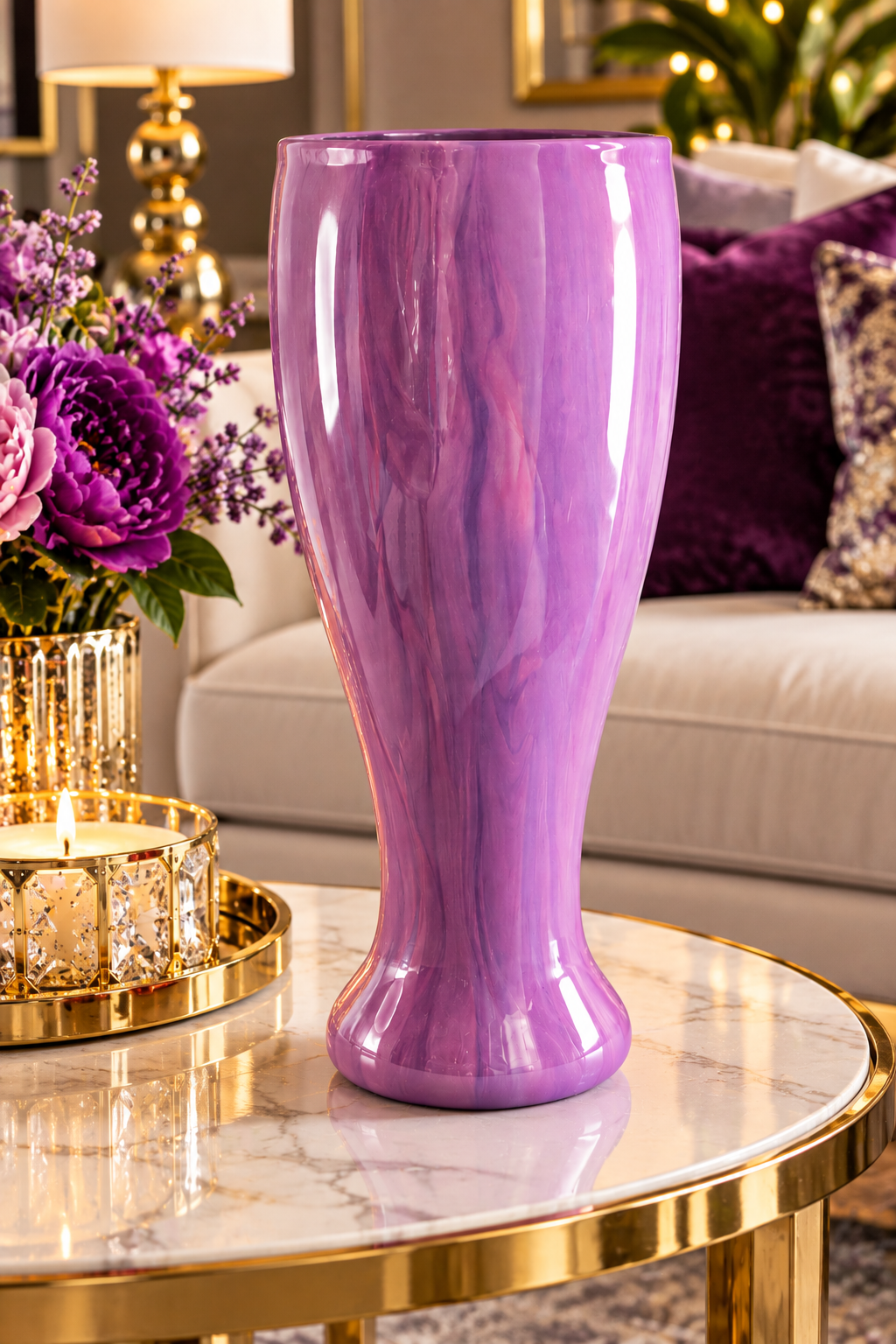 Purple Flow — Hand-Decorated Marbled Flower Vase