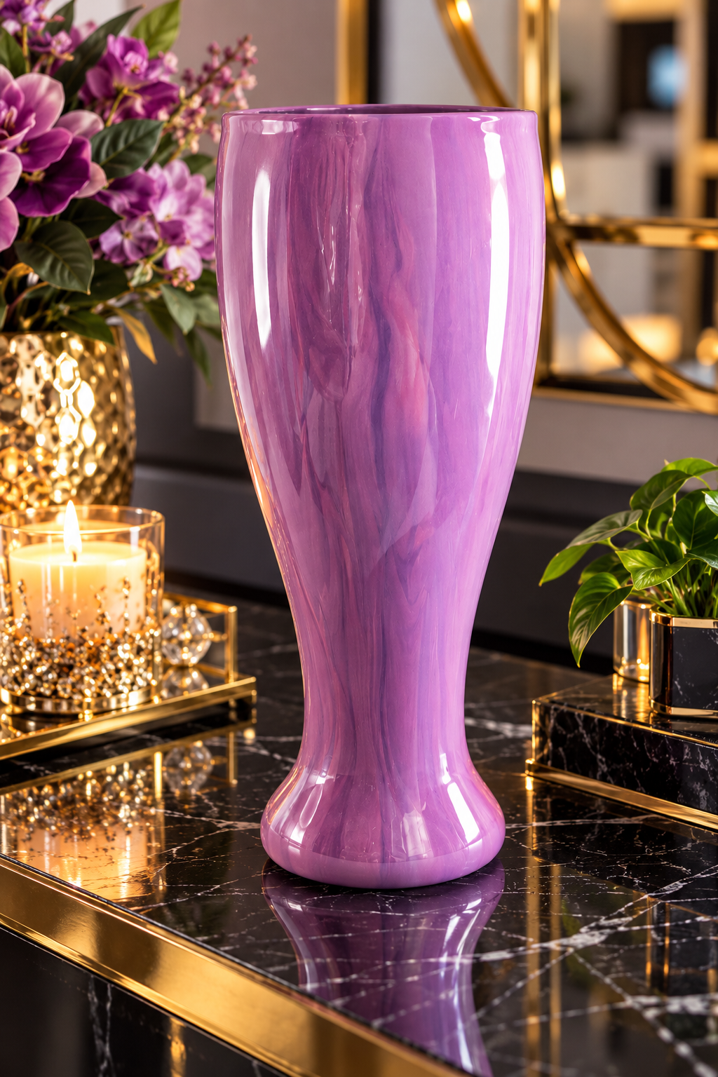 Purple Flow — Hand-Decorated Marbled Flower Vase