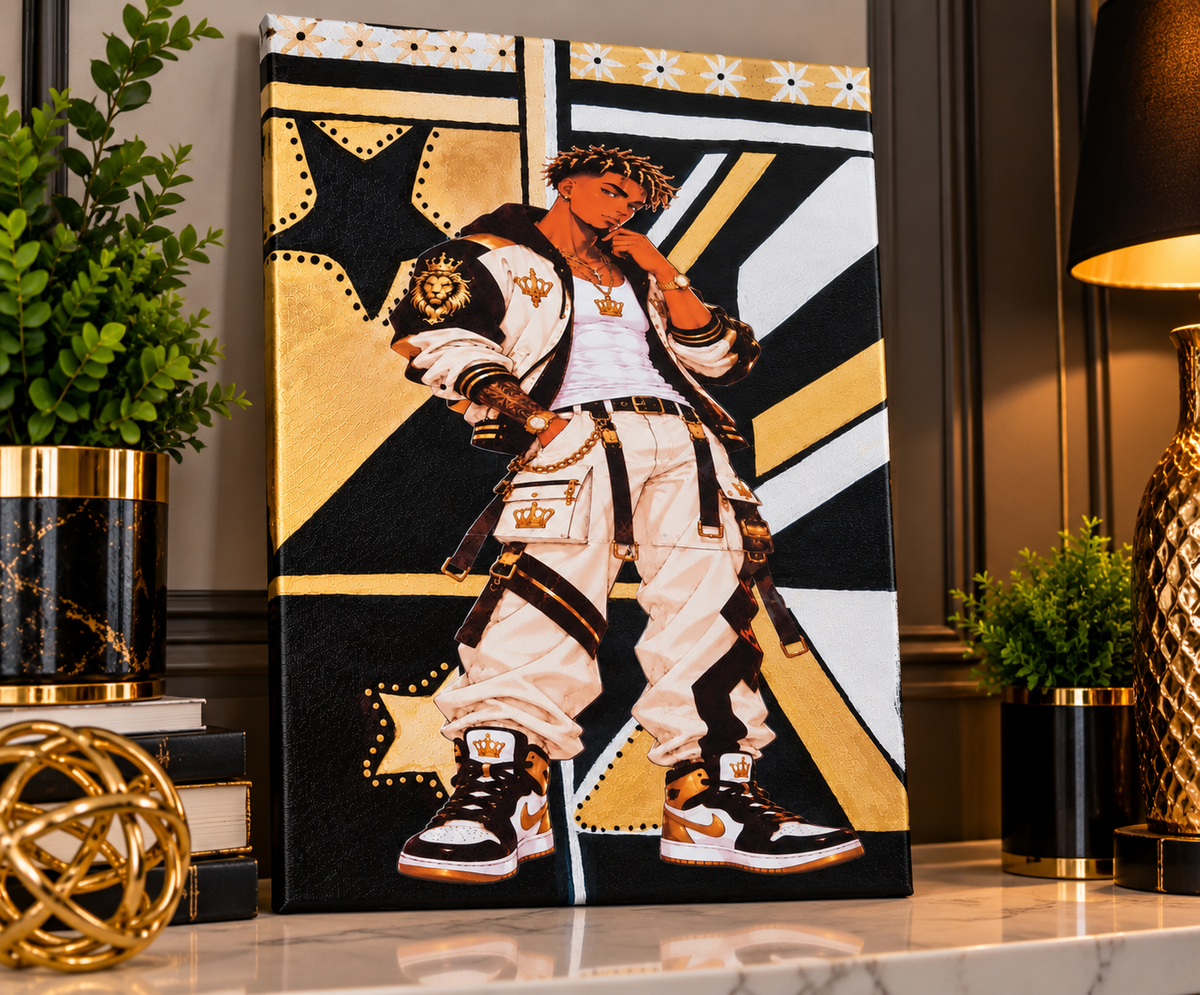 Crowned in Confidence | 12×16 Handmade Anime-Inspired Canvas Art