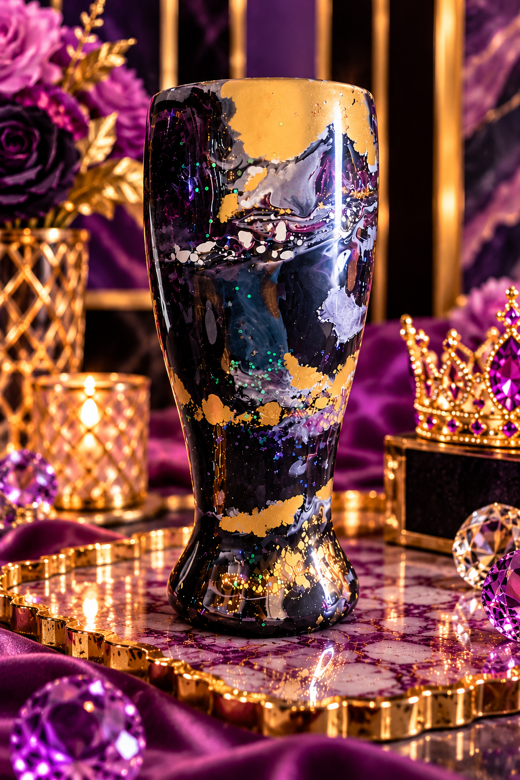 Midnight Gold — Abstract Marbled Decorative Flower Vase