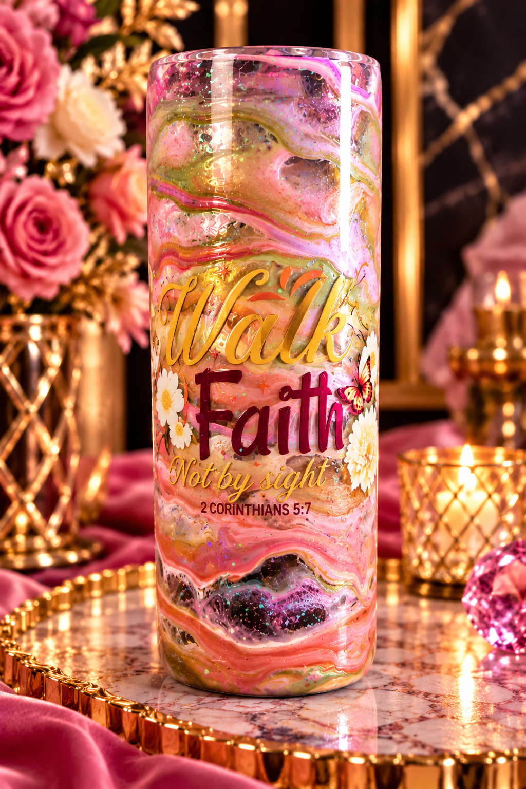 Walk by Faith — Decorative Faith Flower Vase with Stones & Gems