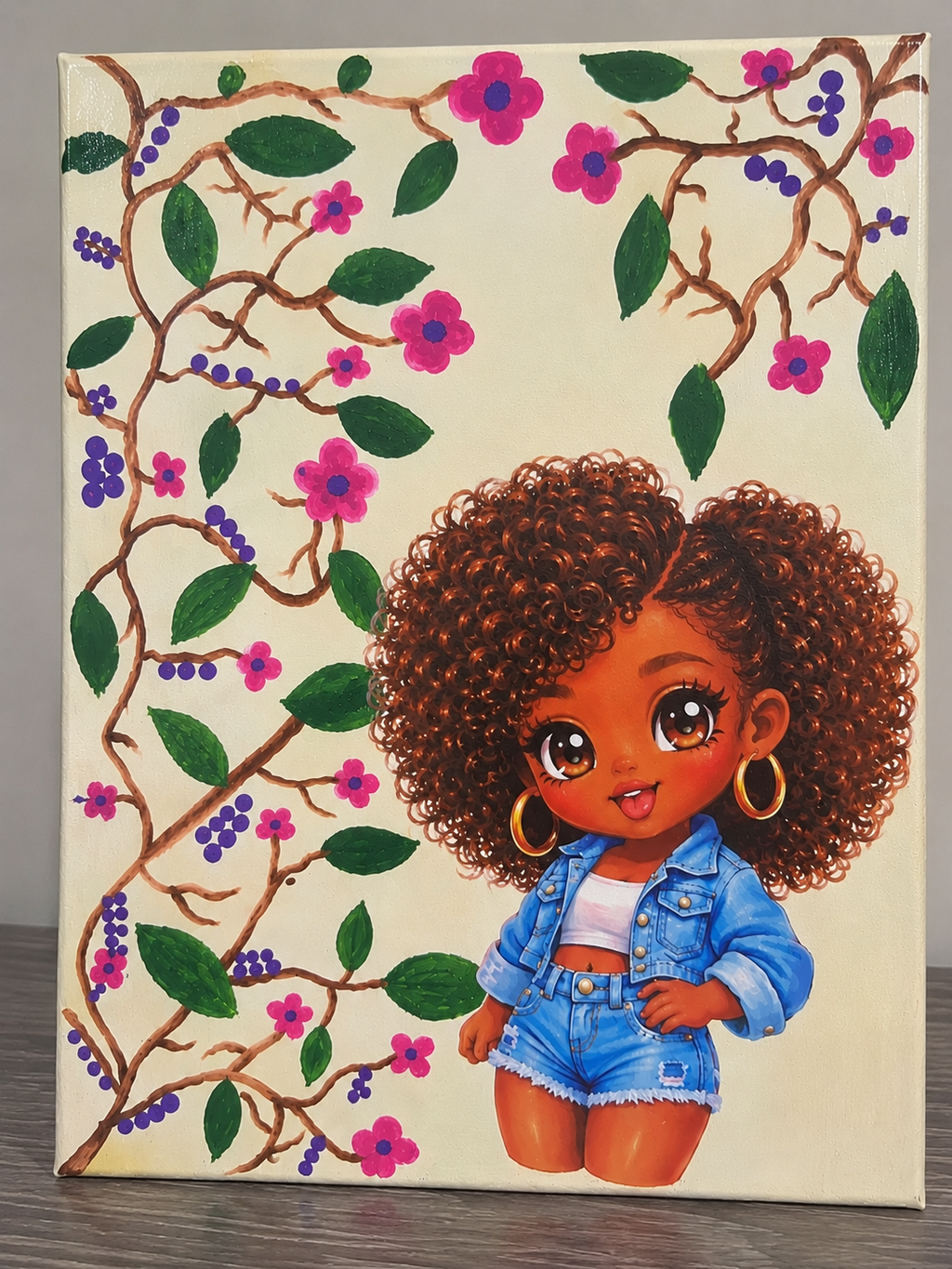 Little Miss Sunshine — Black Girl Floral Mixed-Media Canvas Art